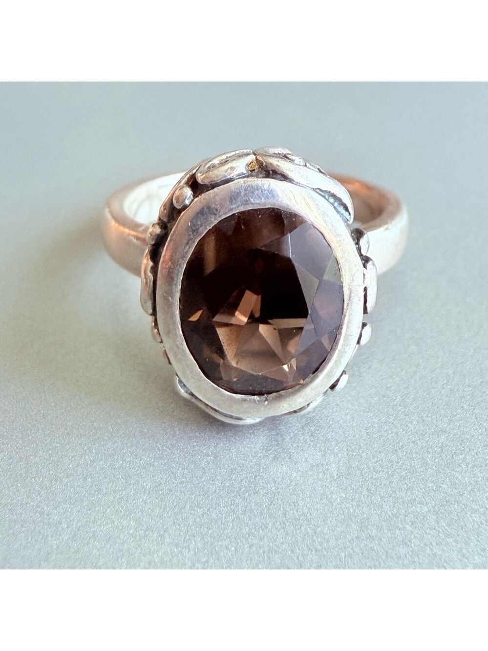 Silpada Classic 3 CT Smokey Quartz Sterling Silver 925 Filigree Retired Ring